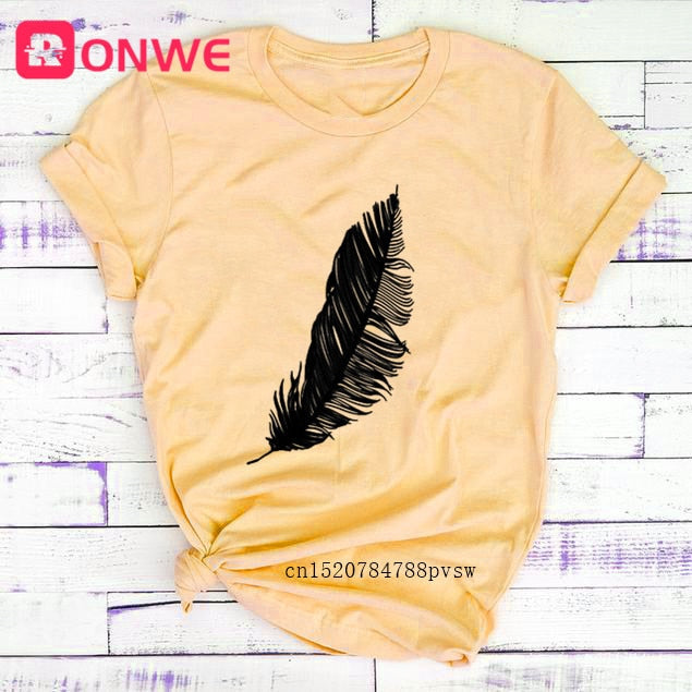 Women’s Casual Feather Print T-Shirt