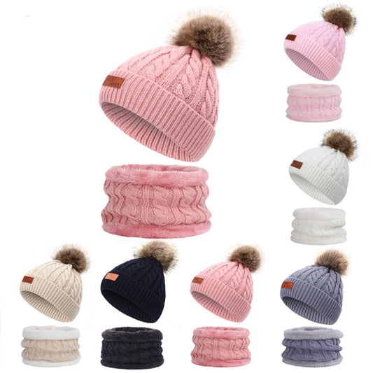 Warm Beanies Hat For Girl Ring Scarf Pompoms Winter Hats Knitted Caps Scarf 2 sets Pieces Fashion Hat Scarf For child kids