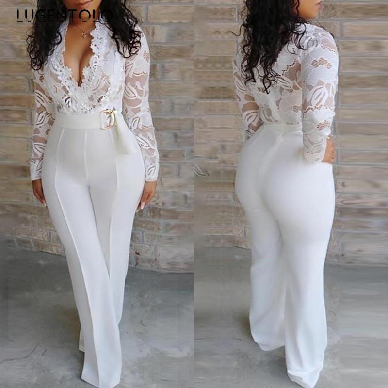 Women's Lace Stitching Long Sleeve Jumpsuits