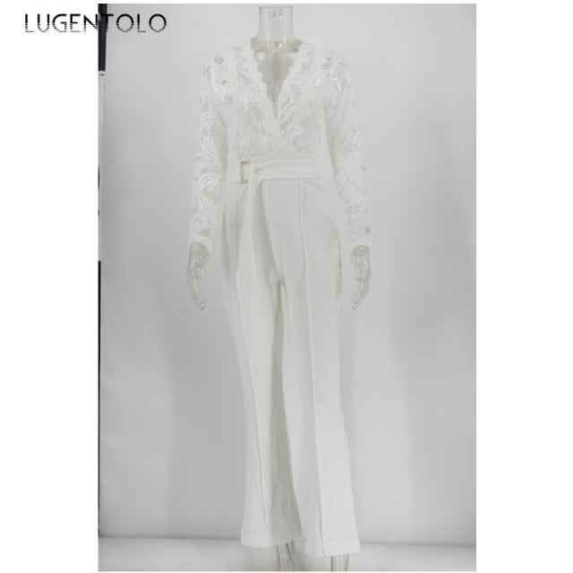 Women's Lace Stitching Long Sleeve Jumpsuits