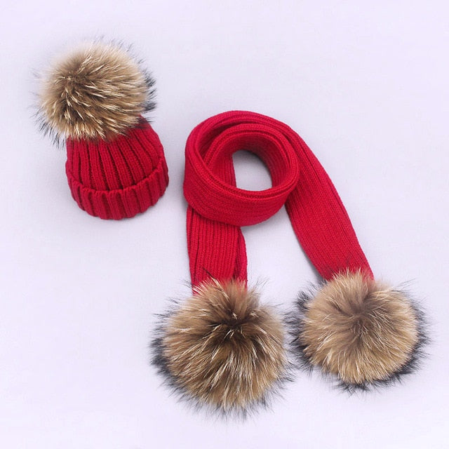 Women’s and girls Pompon Hats and Scarves Sets