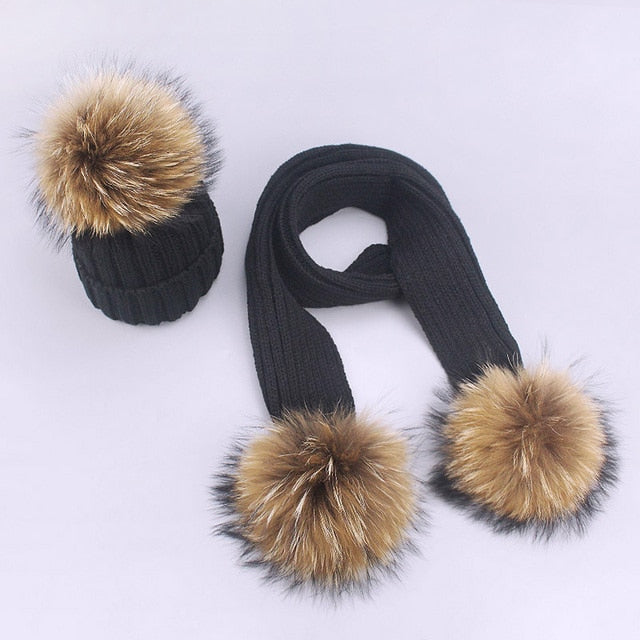 Women’s and girls Pompon Hats and Scarves Sets